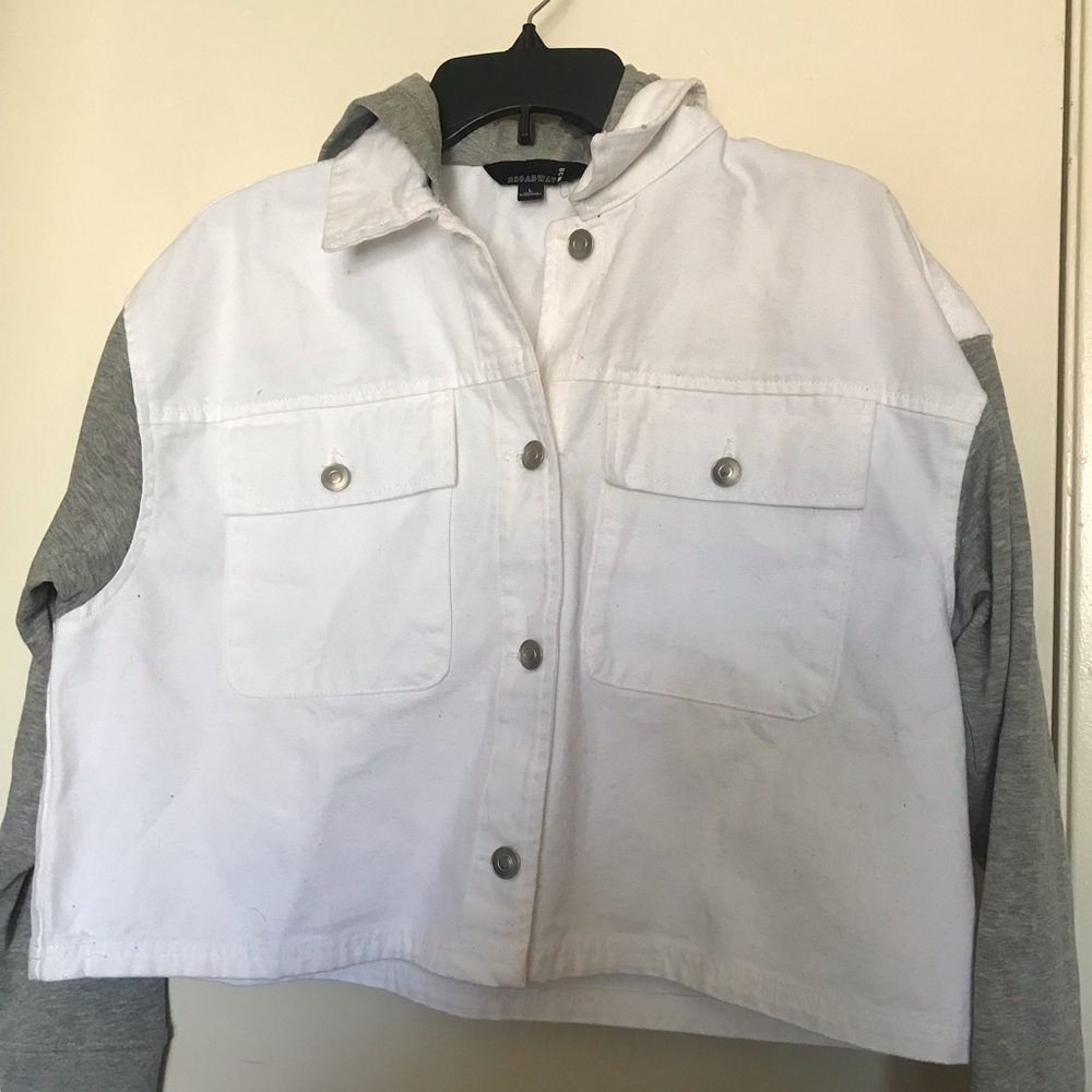 Women's White and Gray Jacket with hoodie